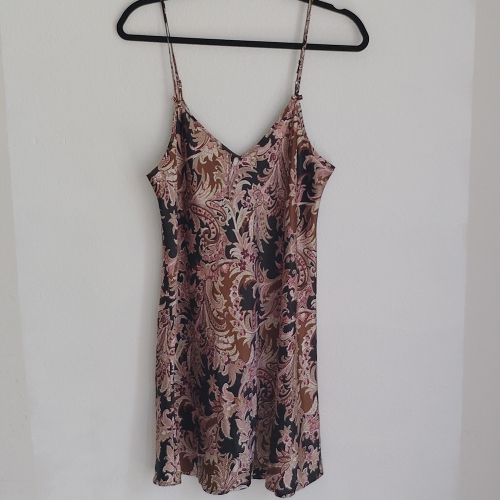 VTG Vanity Fair Womens Paisley Lingerie Chemise Satin Mini Slip Dress Size Large